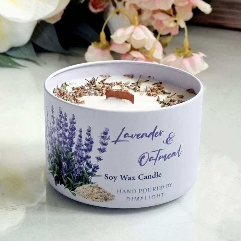 Dimalight Lavender and Oatmeal Wooden Wick Candle – product photo 1